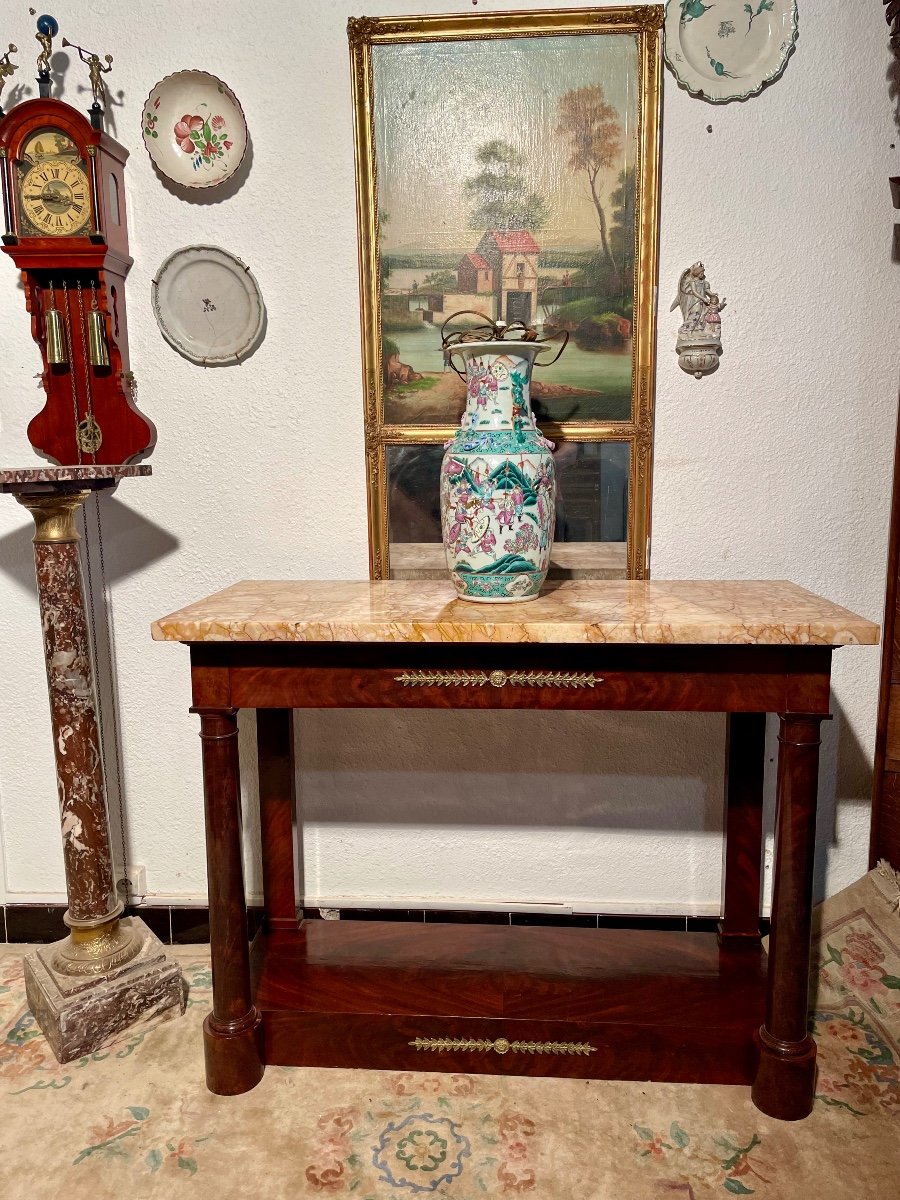 Console, Empire In, Mahogany, Flamed, Stamped Durant, 19th Century.