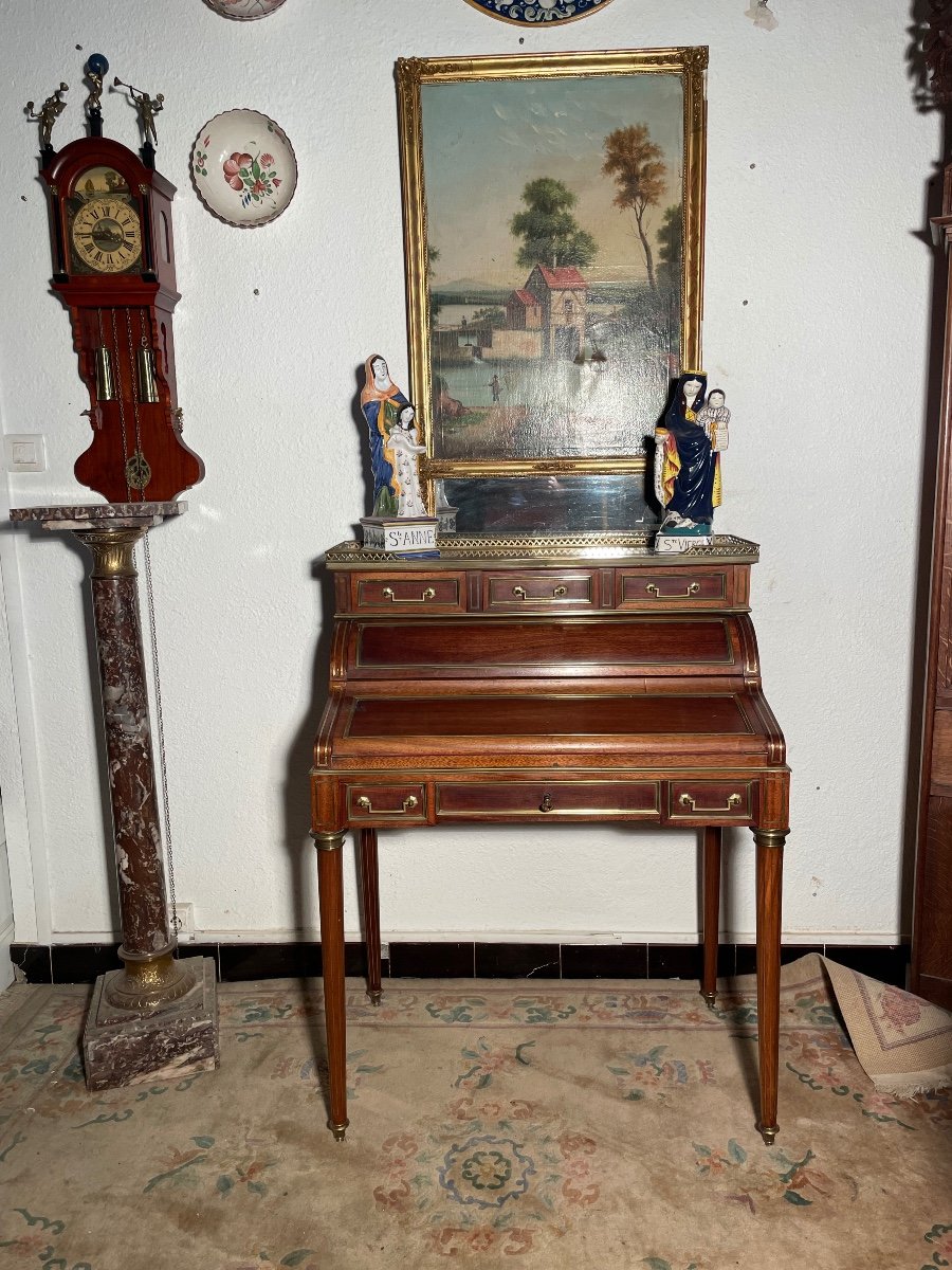 Louis XVI Cylinder Desk, In Mahogany, 19th Century.-photo-2