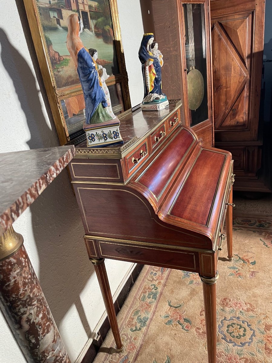 Louis XVI Cylinder Desk, In Mahogany, 19th Century.-photo-4