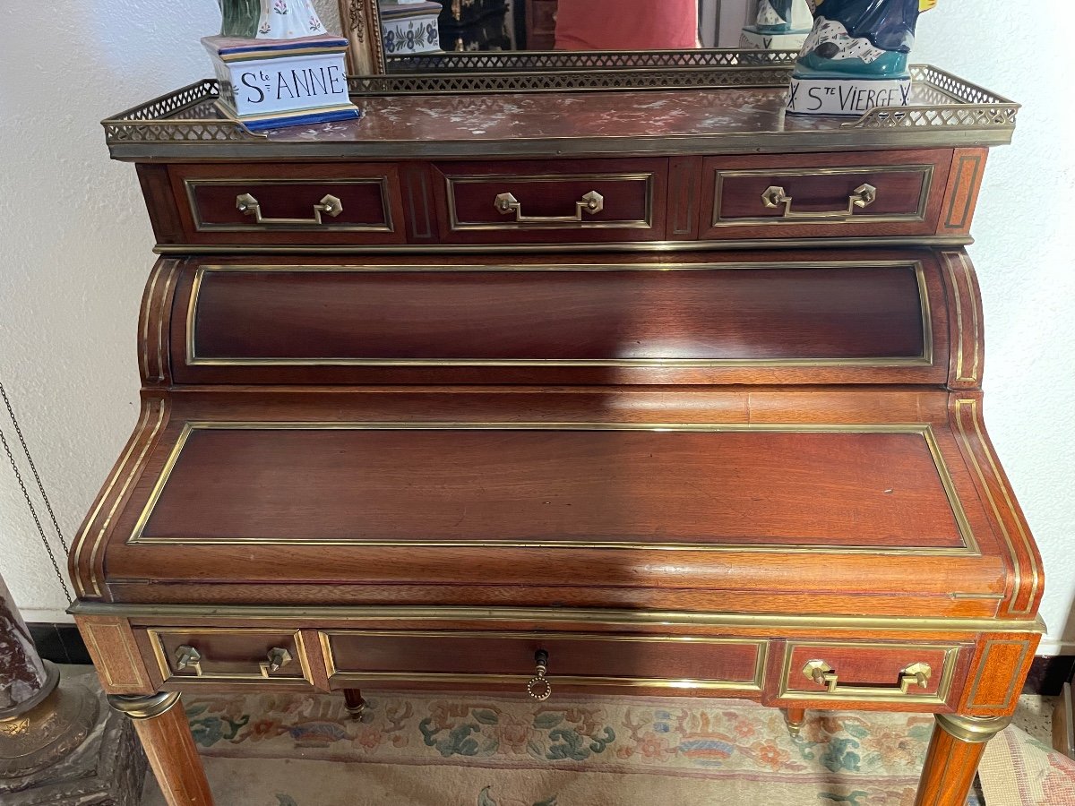 Louis XVI Cylinder Desk, In Mahogany, 19th Century.-photo-1