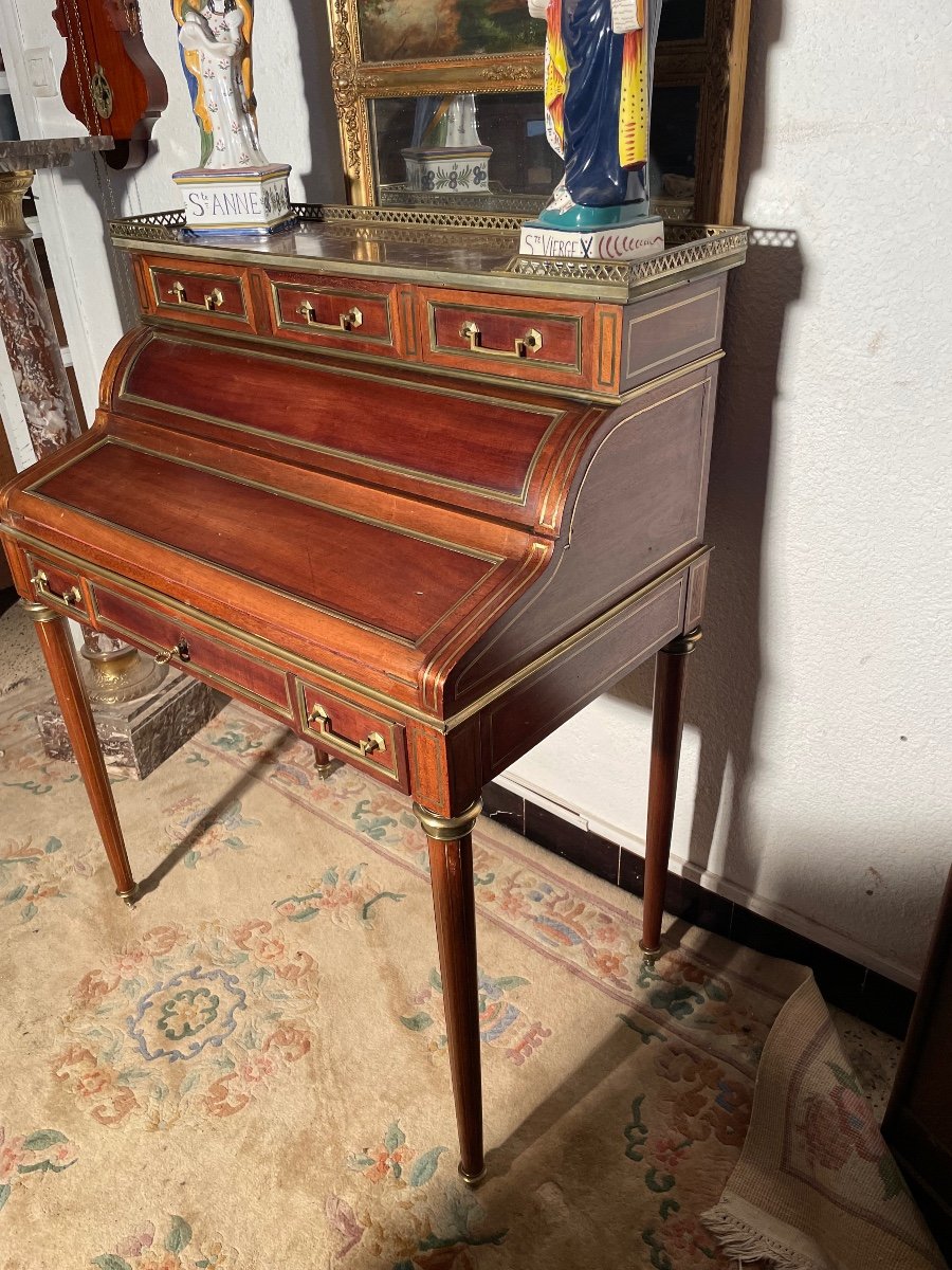 Louis XVI Cylinder Desk, In Mahogany, 19th Century.-photo-2