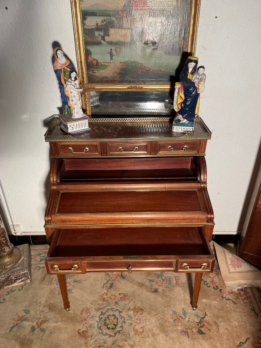 Louis XVI Cylinder Desk, In Mahogany, 19th Century.-photo-3