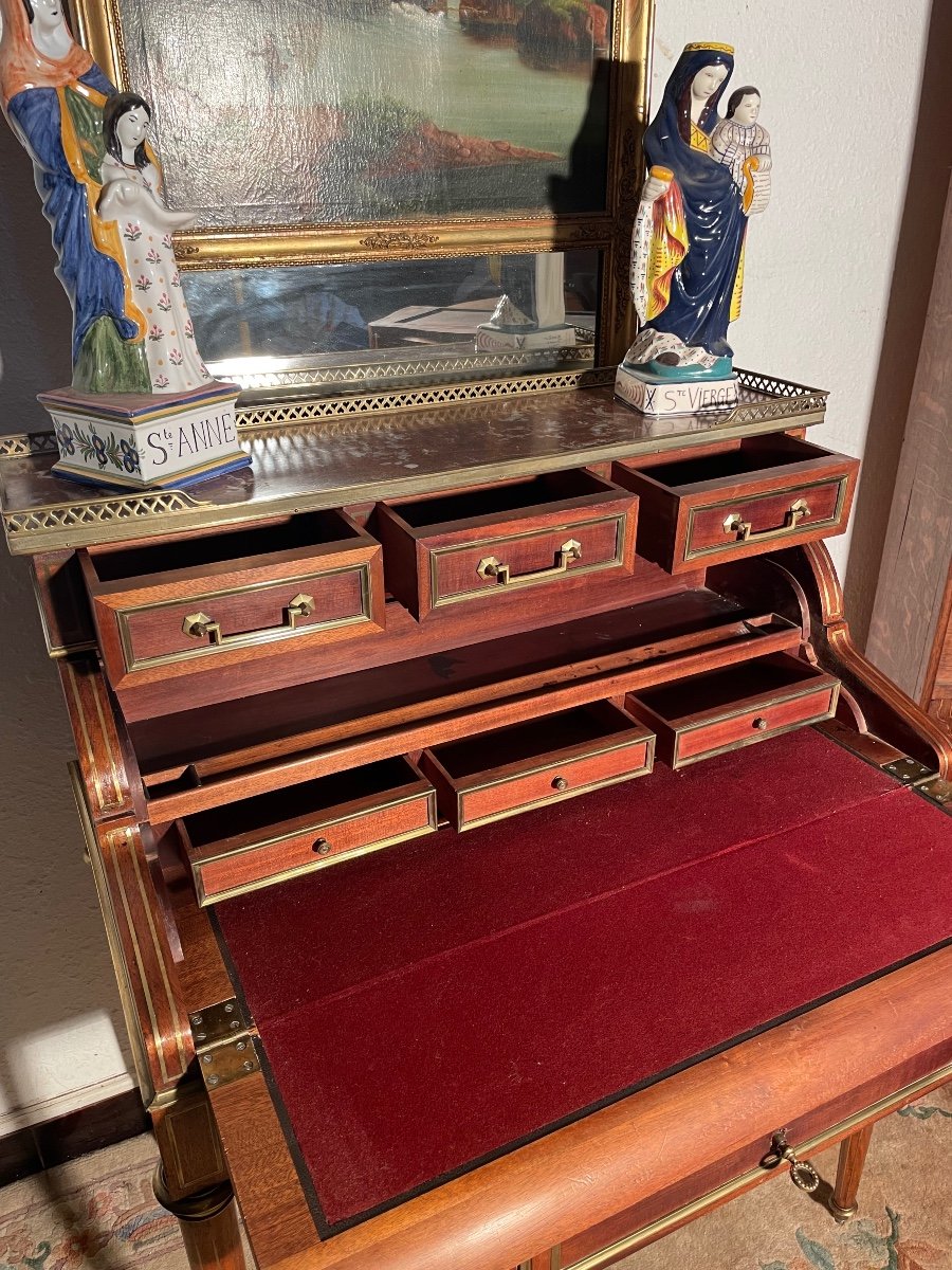 Louis XVI Cylinder Desk, In Mahogany, 19th Century.-photo-4