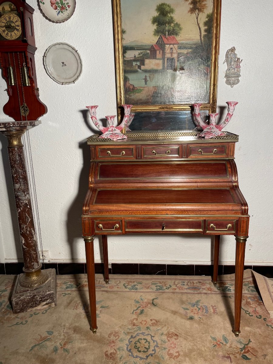 Louis XVI Cylinder Desk, In Mahogany, 19th Century.-photo-7