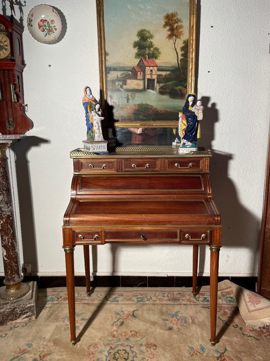 Louis XVI Cylinder Desk, In Mahogany, 19th Century.