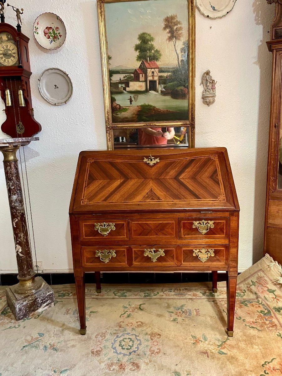 Bureau,,, à Pente Secrétaire, Louis XVI  En Marqueterie D époque XVIIIem Siècle.-photo-2