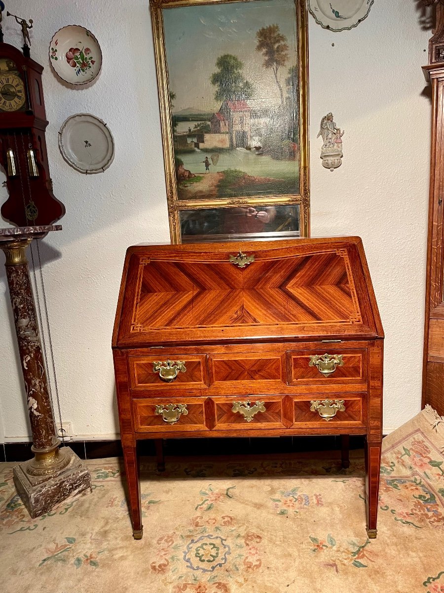 Bureau,,, à Pente Secrétaire, Louis XVI  En Marqueterie D époque XVIIIem Siècle.