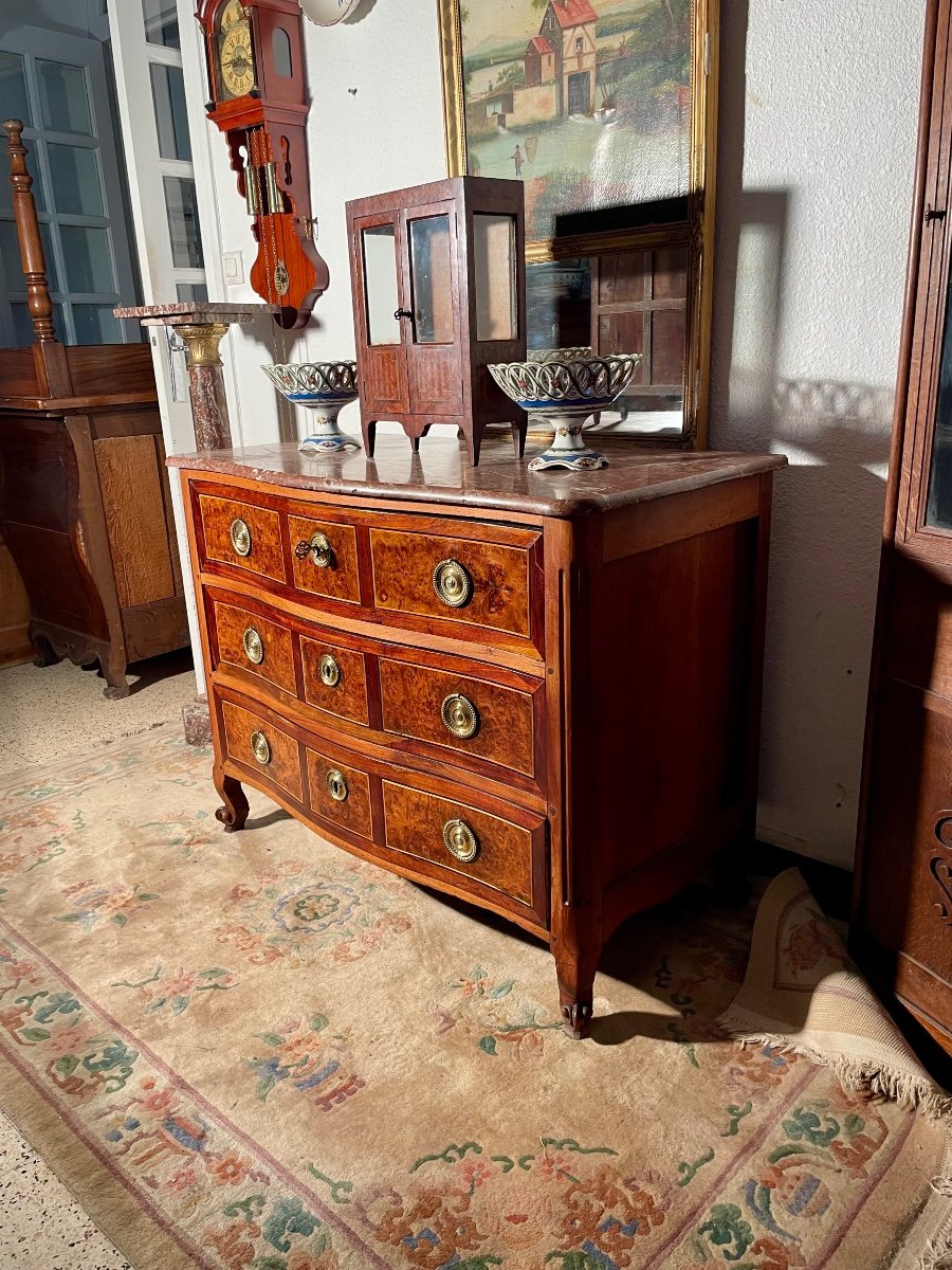 Chest Of Drawers, Curved, Louis XV, In Walnut, 18th Century.-photo-3