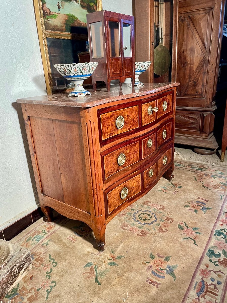 Chest Of Drawers, Curved, Louis XV, In Walnut, 18th Century.-photo-4