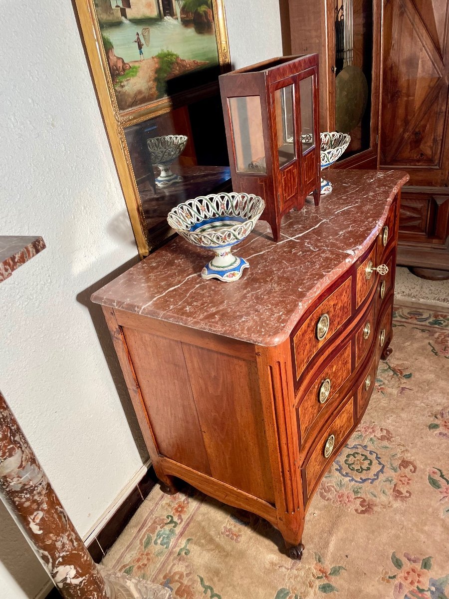 Chest Of Drawers, Curved, Louis XV, In Walnut, 18th Century.-photo-1