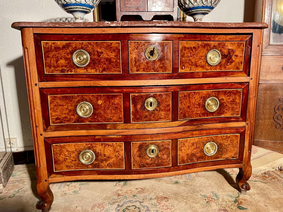 Chest Of Drawers, Curved, Louis XV, In Walnut, 18th Century.-photo-3