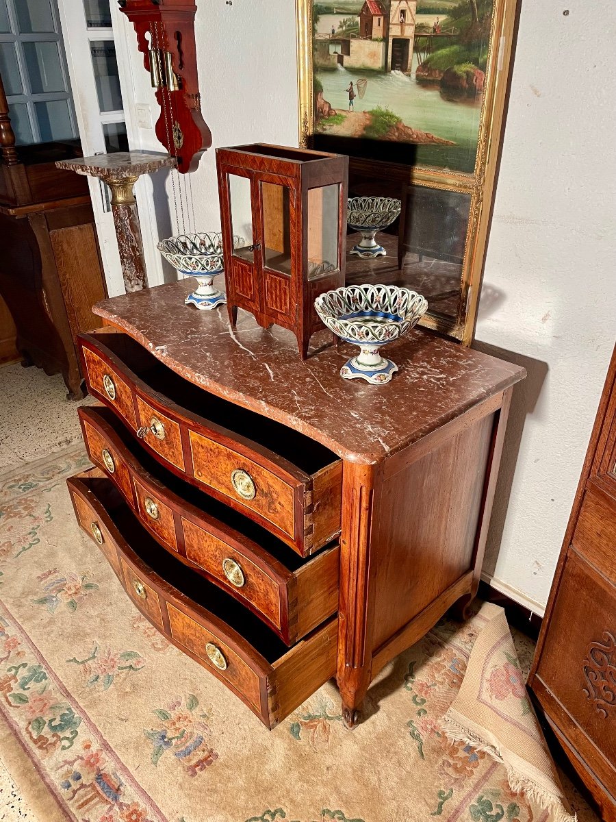 Chest Of Drawers, Curved, Louis XV, In Walnut, 18th Century.-photo-5