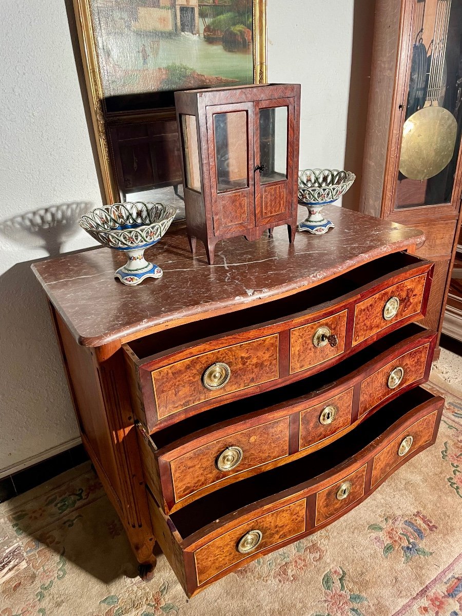 Chest Of Drawers, Curved, Louis XV, In Walnut, 18th Century.-photo-6