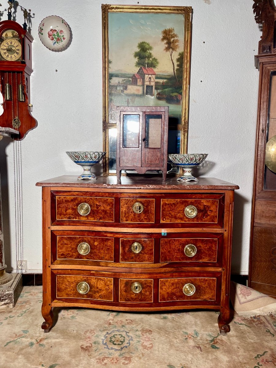 Chest Of Drawers, Curved, Louis XV, In Walnut, 18th Century.