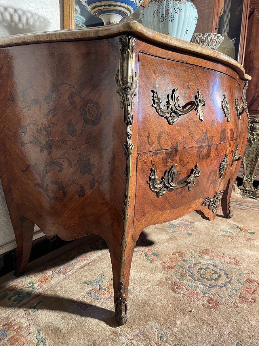 Louis XV Curved Chest Of Drawers With Two Marquetry Drawers, 1900s.-photo-1