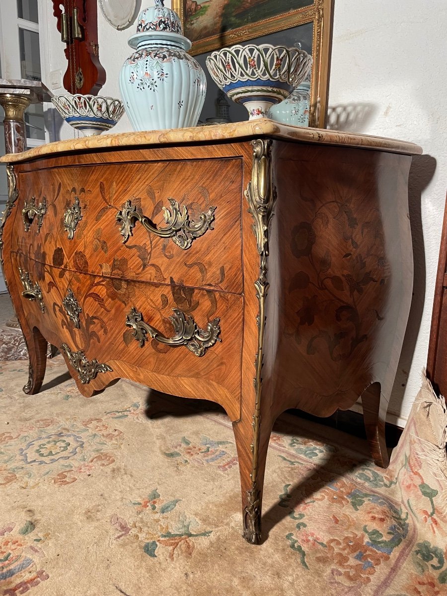 Louis XV Curved Chest Of Drawers With Two Marquetry Drawers, 1900s.-photo-2