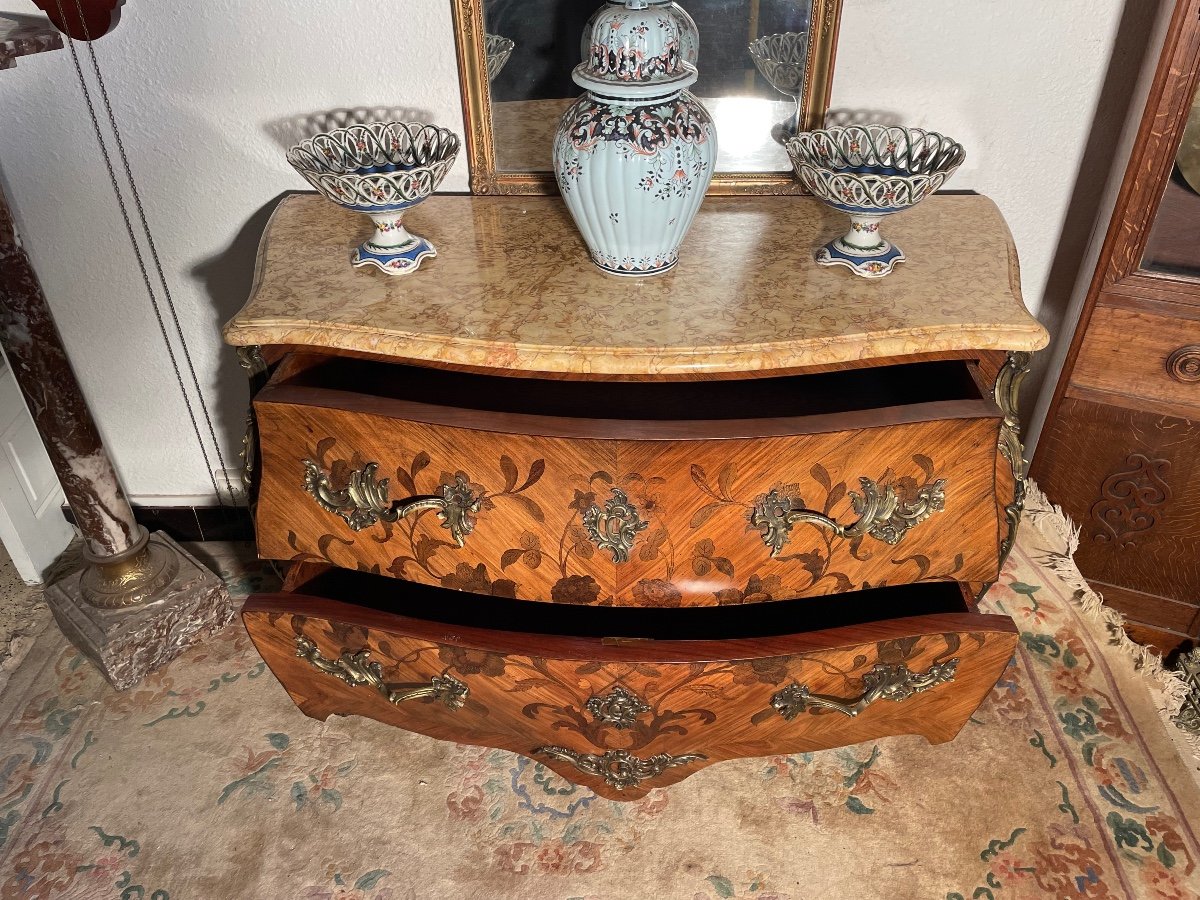 Louis XV Curved Chest Of Drawers With Two Marquetry Drawers, 1900s.-photo-3