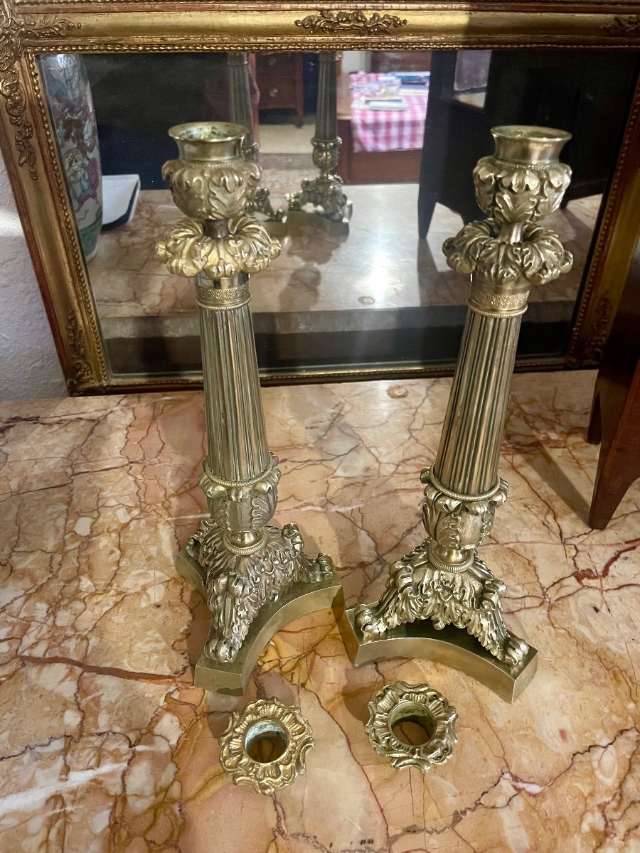 Pair Of Empire Candlesticks, In Bronze, 19th Century.-photo-6