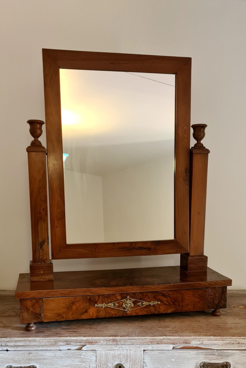 Psyché De Table ,miroir Directoire En Noyer ,époque XIXé-photo-2