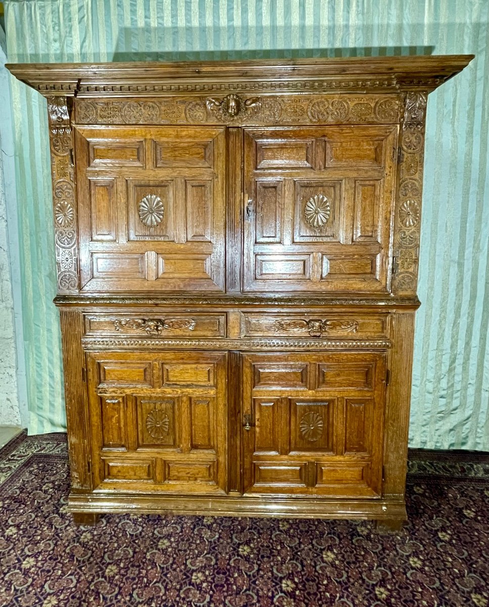 Buffet, Four Doors In Oak, Louis XIII Period, 18th Century.