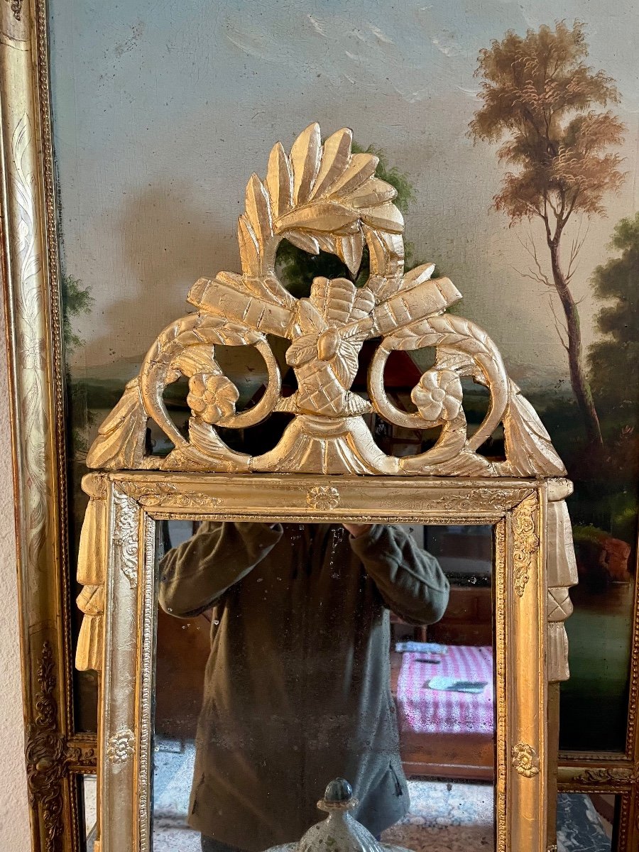 Miroir Murale Louis XVI En Bois Doré d'époque XVIII-photo-4