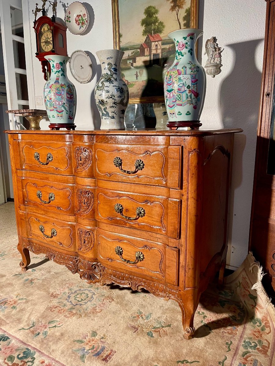 Crossbow Chest Of Drawers, Lyonnaise, Regency In Walnut From The 18th Century.-photo-2