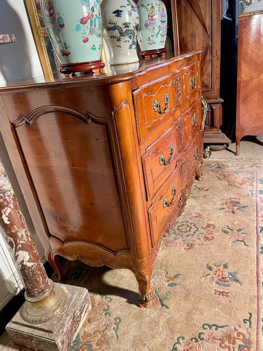 Crossbow Chest Of Drawers, Lyonnaise, Regency In Walnut From The 18th Century.-photo-3