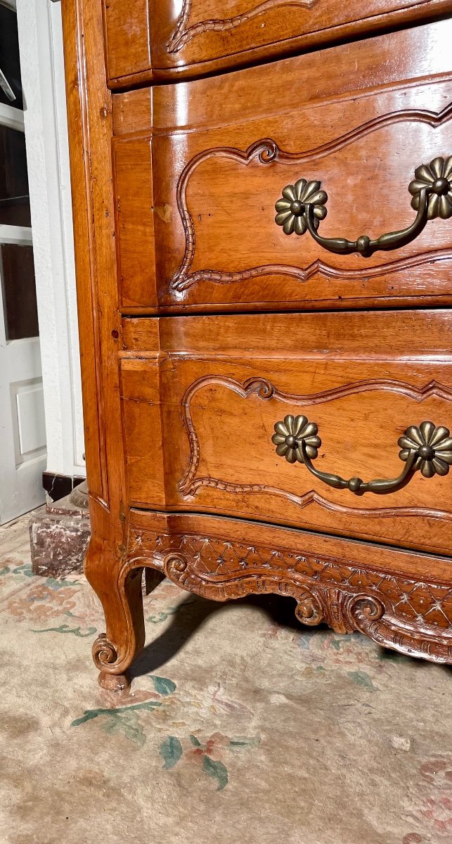 Crossbow Chest Of Drawers, Lyonnaise, Regency In Walnut From The 18th Century.-photo-3