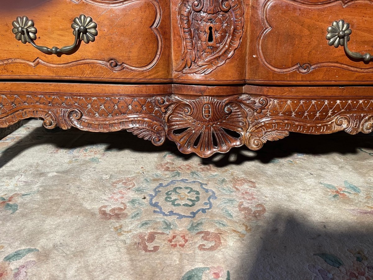 Crossbow Chest Of Drawers, Lyonnaise, Regency In Walnut From The 18th Century.-photo-4