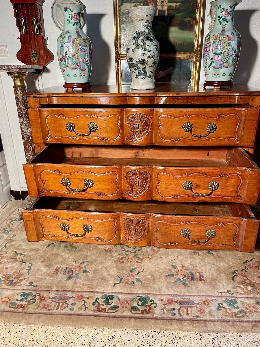 Crossbow Chest Of Drawers, Lyonnaise, Regency In Walnut From The 18th Century.-photo-5