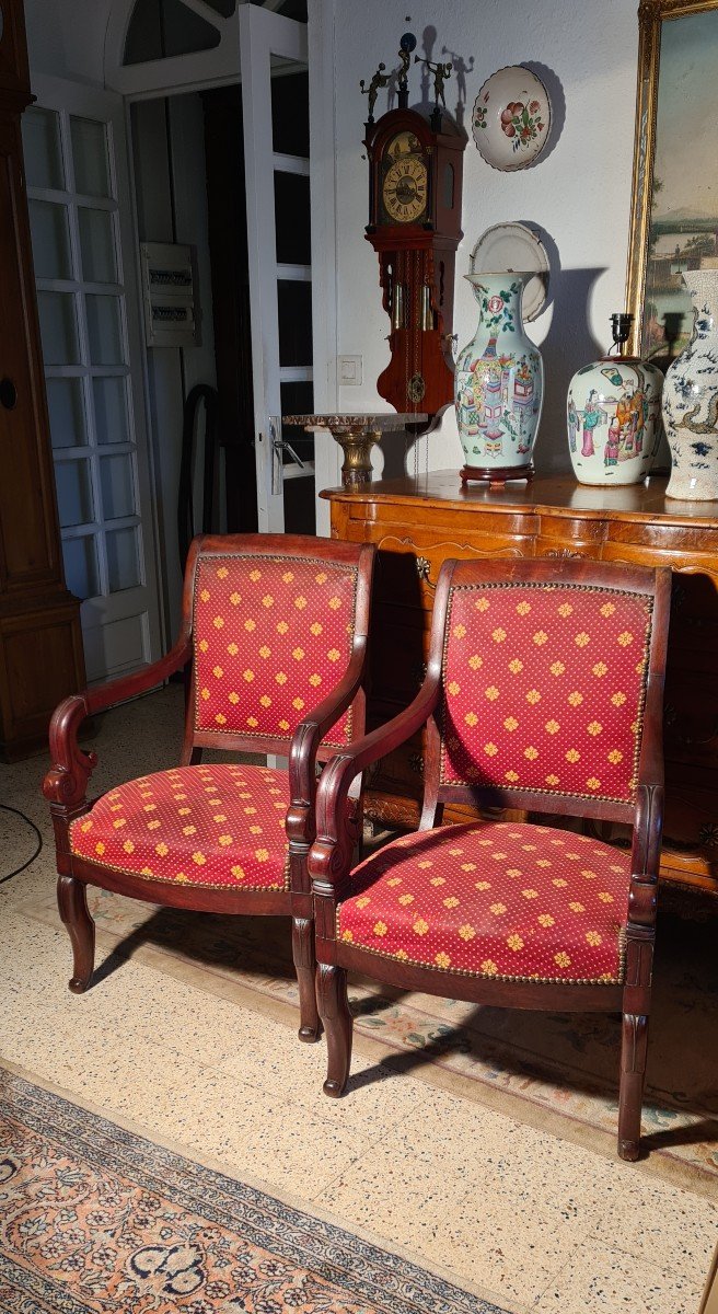 Pair Of 19th Century Mahogany Restoration Armchairs-photo-2