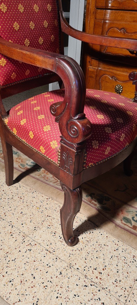 Pair Of 19th Century Mahogany Restoration Armchairs-photo-1