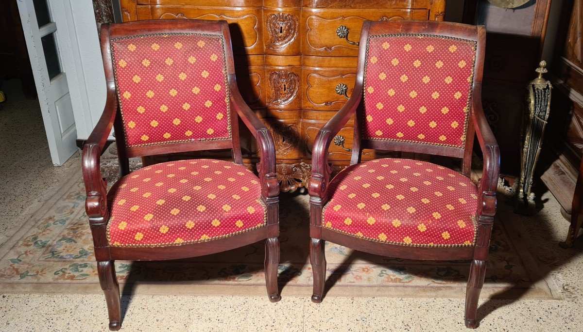 Pair Of 19th Century Mahogany Restoration Armchairs