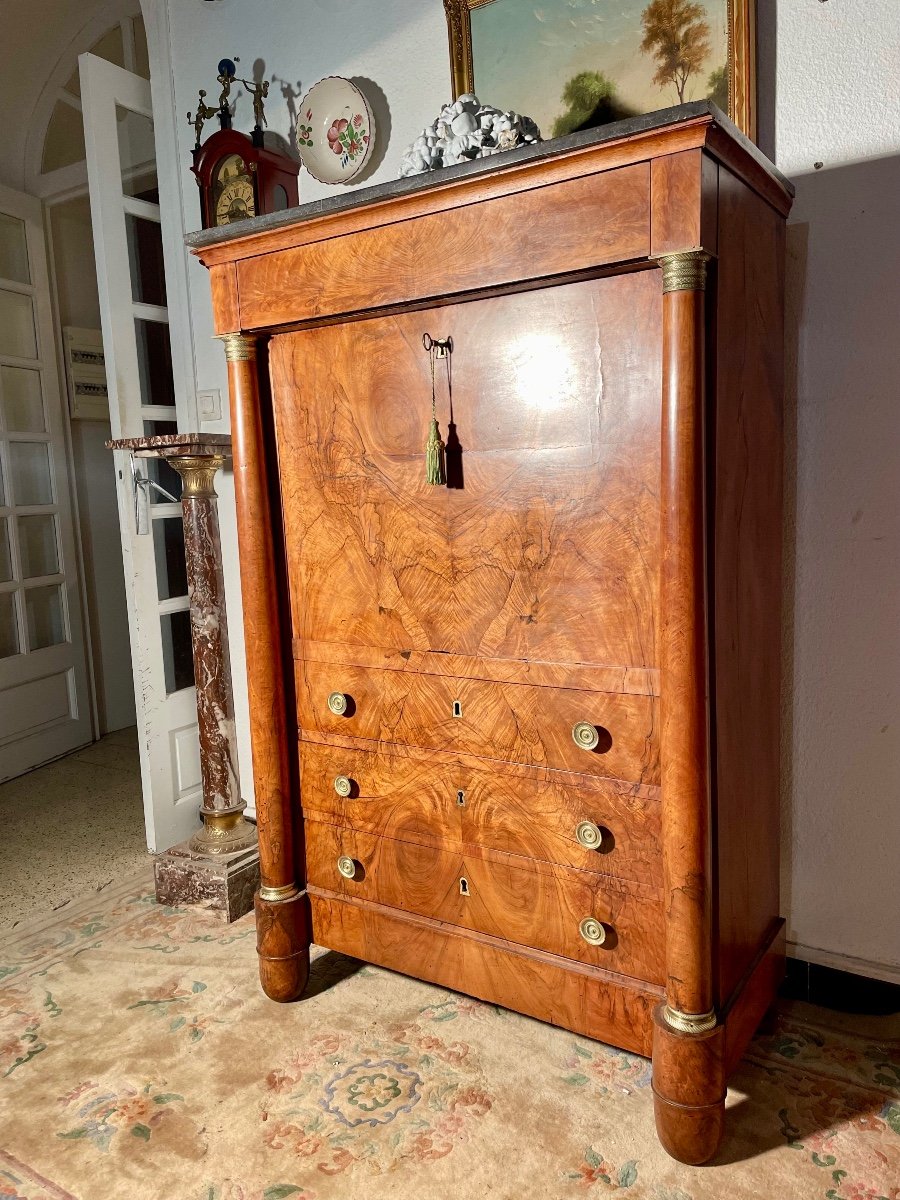 Empire Secretary In Blond Walnut From The 19th Century.-photo-2