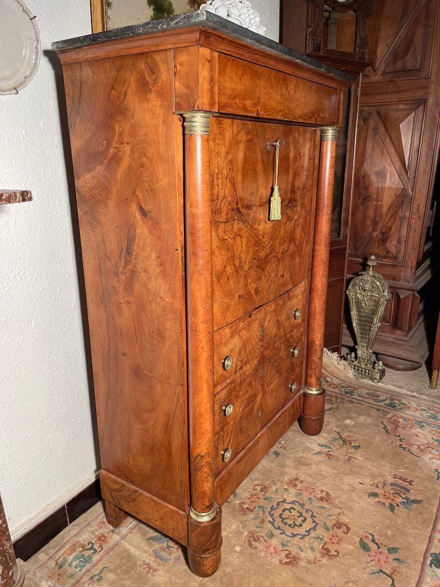 Empire Secretary In Blond Walnut From The 19th Century.-photo-3