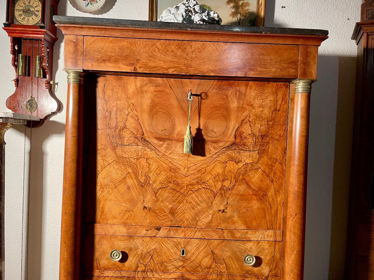 Empire Secretary In Blond Walnut From The 19th Century.-photo-2