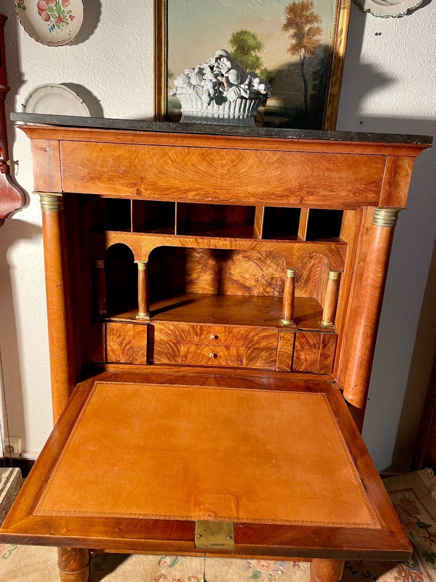 Empire Secretary In Blond Walnut From The 19th Century.-photo-7