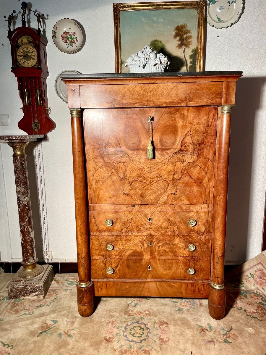 Empire Secretary In Blond Walnut From The 19th Century.