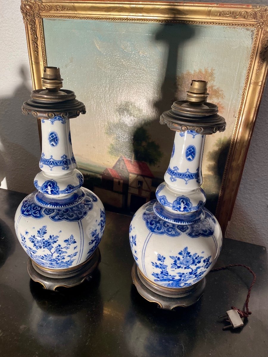 Pair Of 19th Century Delft Earthenware Lamps. -photo-2