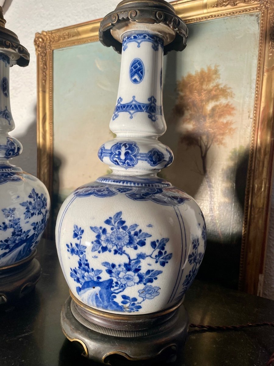 Pair Of 19th Century Delft Earthenware Lamps. -photo-4