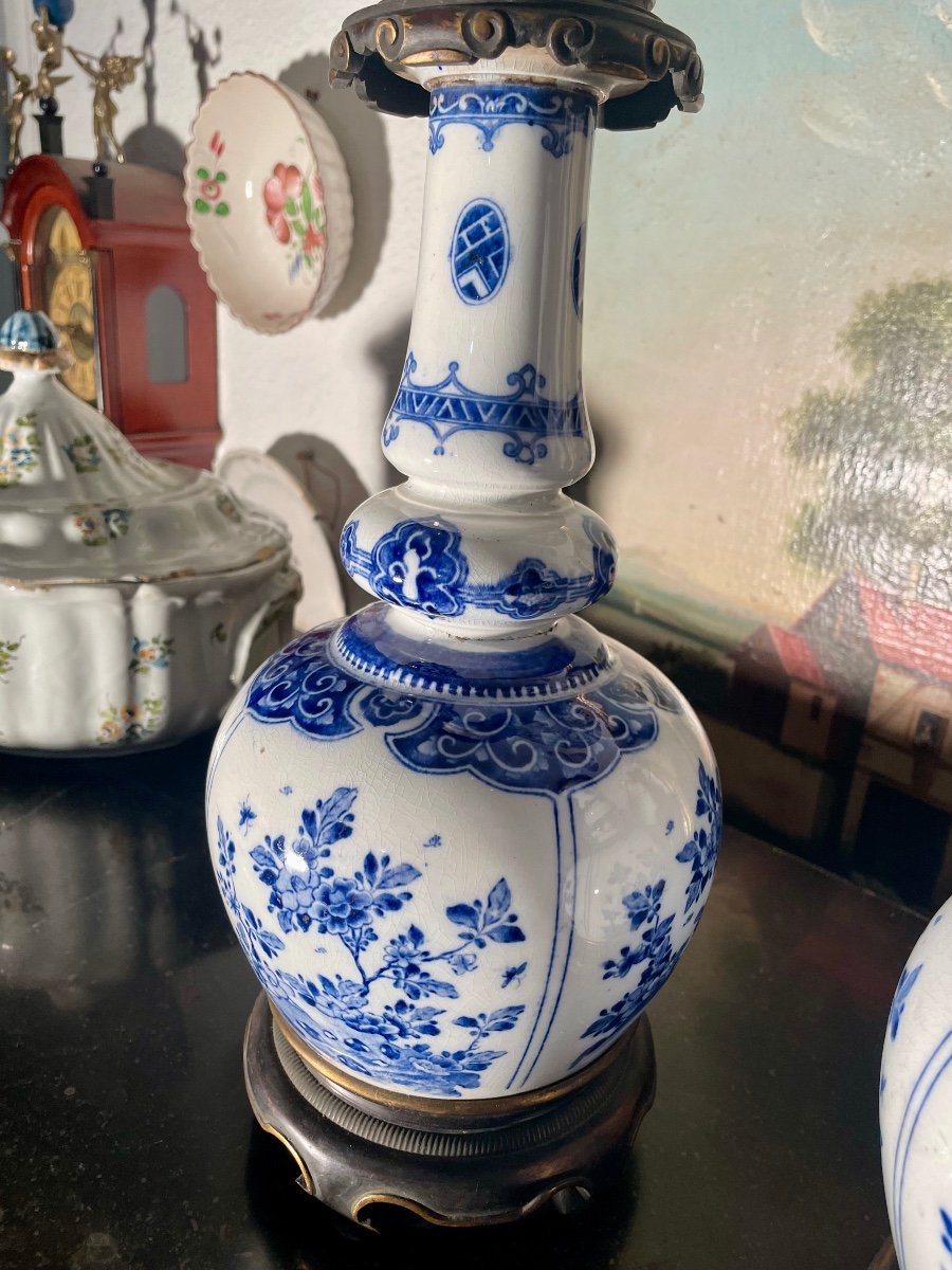 Pair Of 19th Century Delft Earthenware Lamps. -photo-3