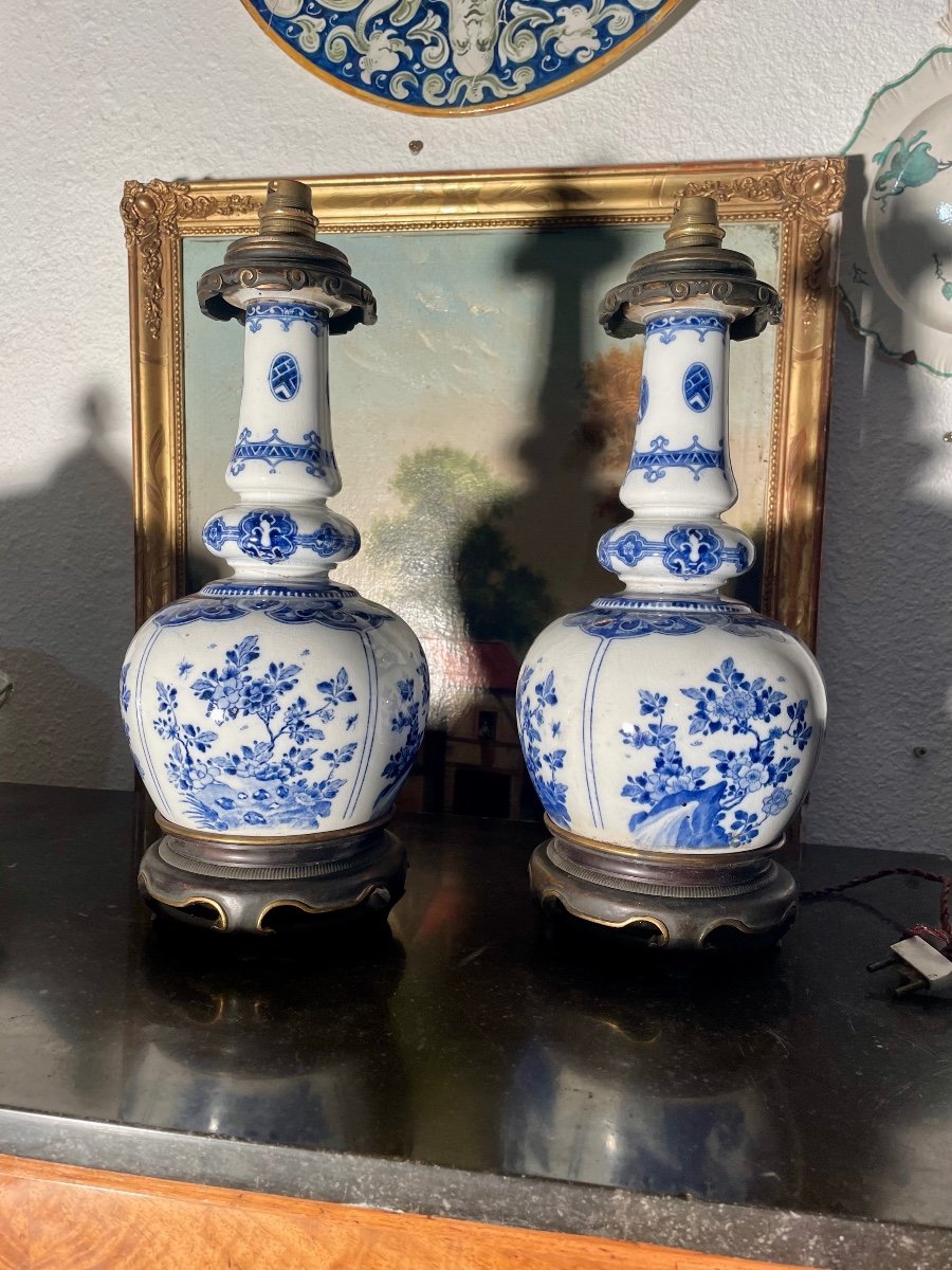 Pair Of 19th Century Delft Earthenware Lamps. 