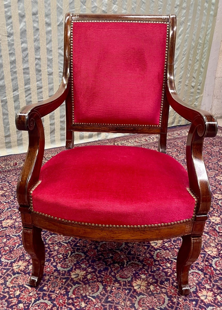 Charles X Armchair, In Rosewood, 19th Century Period, -photo-2