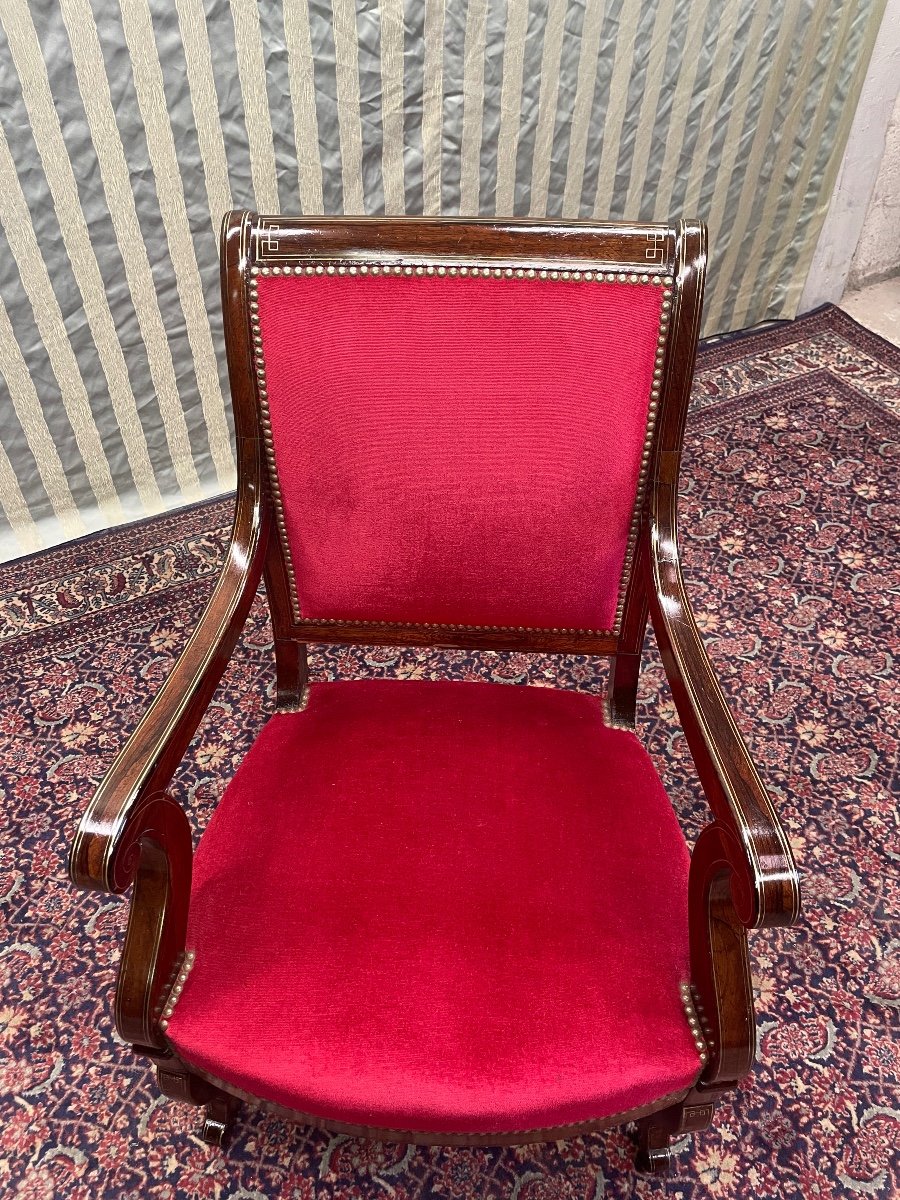 Charles X Armchair, In Rosewood, 19th Century Period, -photo-3