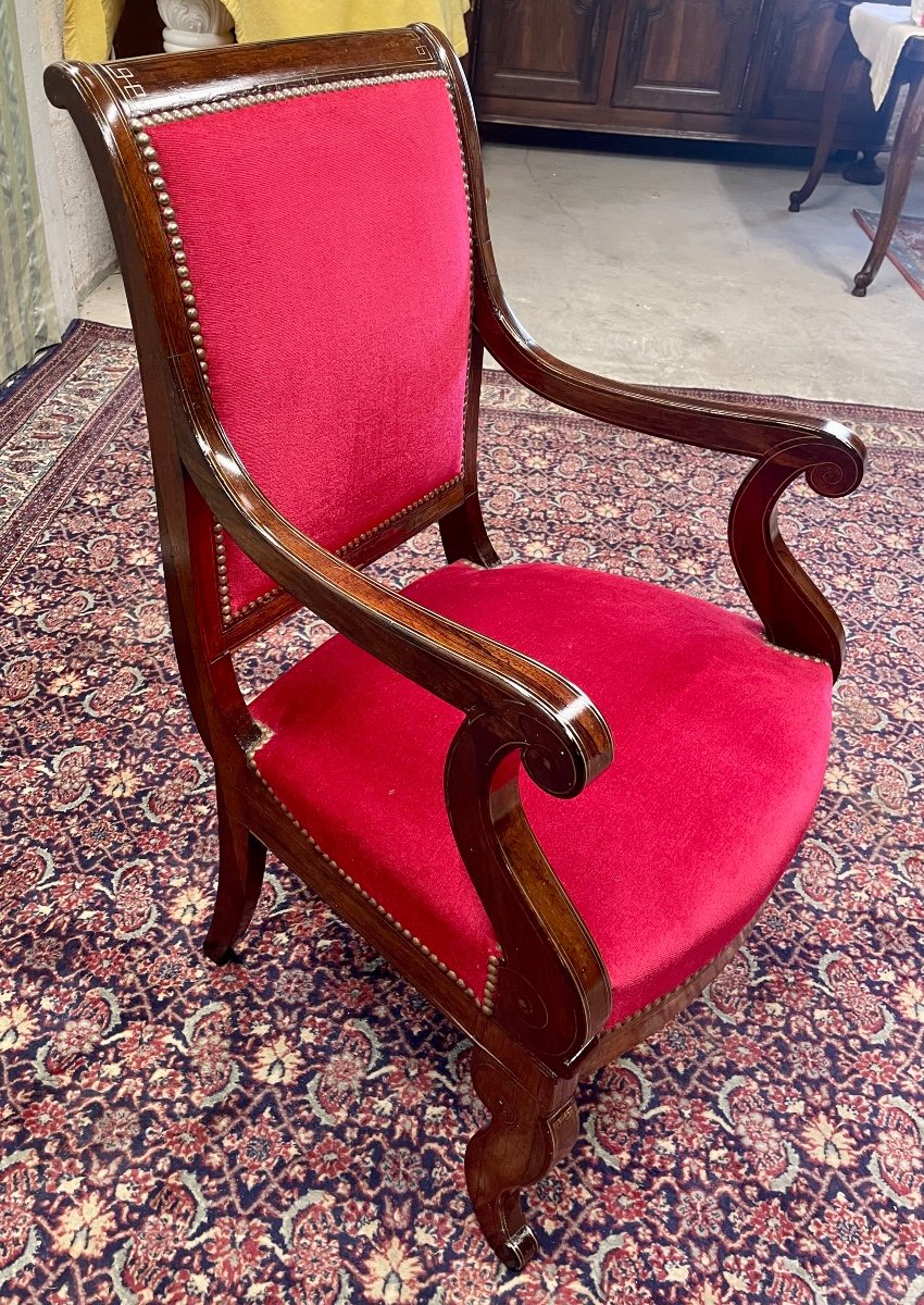 Charles X Armchair, In Rosewood, 19th Century Period, -photo-4