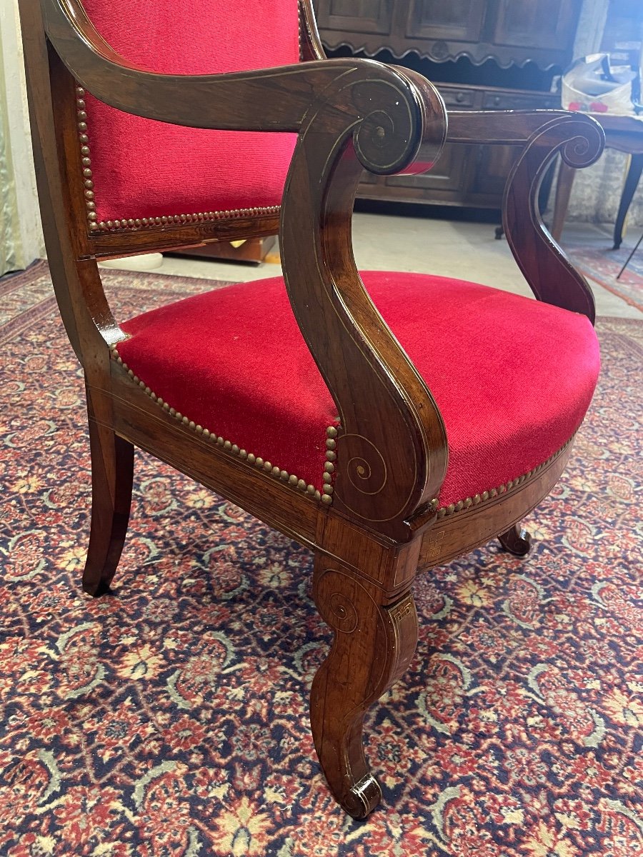 Charles X Armchair, In Rosewood, 19th Century Period, -photo-1