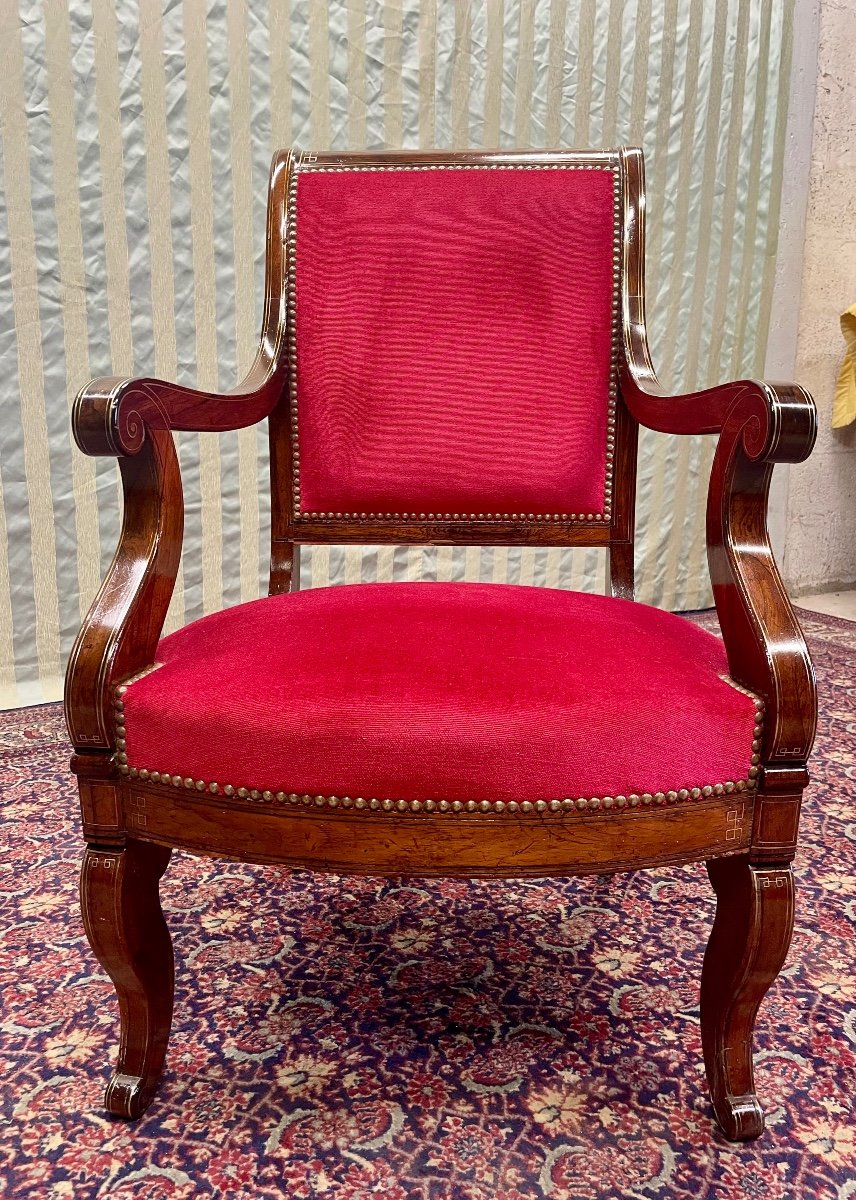 Charles X Armchair, In Rosewood, 19th Century Period, -photo-3