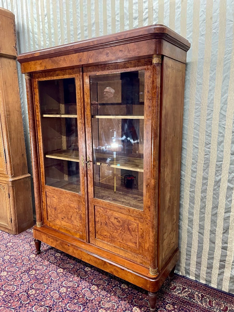 19th Century Empire Burl Walnut Bookcase.-photo-2