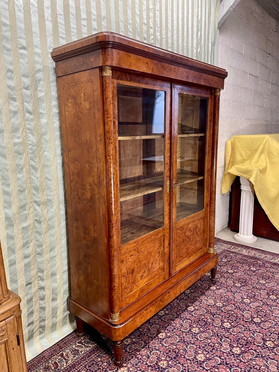 19th Century Empire Burl Walnut Bookcase.-photo-3