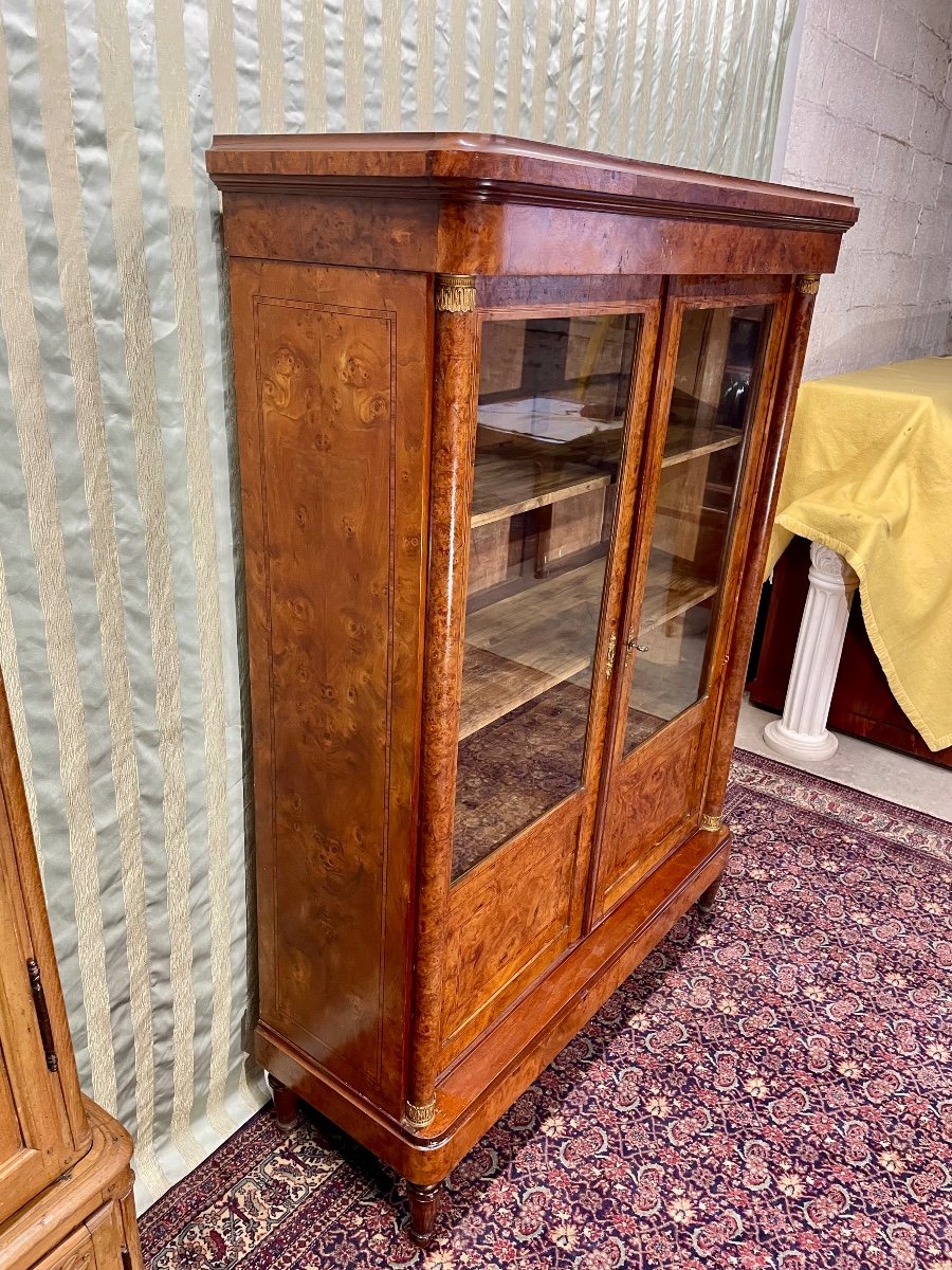 19th Century Empire Burl Walnut Bookcase.-photo-4